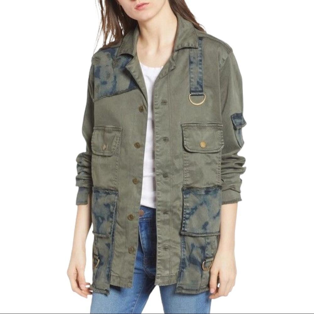 True Religion Women's Military Green Distressed Parka Jacket Size Large